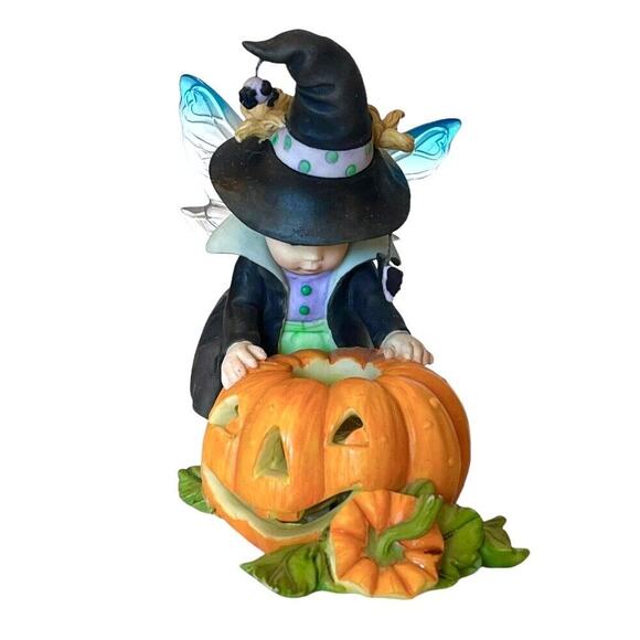 My Little Kitchen Fairies JACK O LANTERN FAIRY Lite Up Pumpkin Witch Fairy Girl - Picture 7 of 11